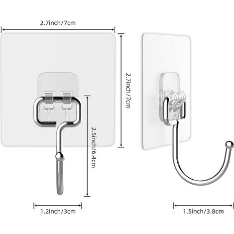 Set di 6 ganci adesivi di grandi dimensioni per appendere oggetti, robusti ganci da parete con portata fino a 10 kg – ganci impermeabili e trasparenti (1/5)