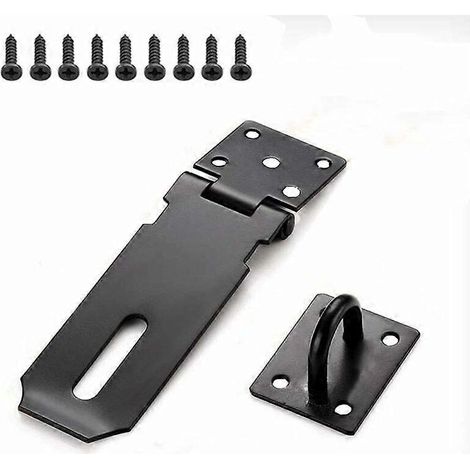 Edelstahl-Karabiner, robustes Befestigungsset mit Clips und Riegel für Türen, abschließbarer Karabiner, Schuppenkarabiner, Vorhängeschlossclip, Türclip mit Schrauben – Schwarz