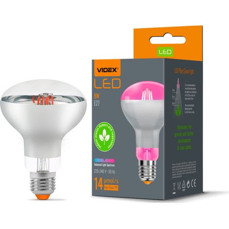 Lampadina LED Grow piante Fito R80 9W E27 1200K Videx (1/4)