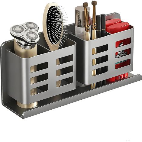 Elektrischer Wand-Zahnbürstenhalter aus Aluminium fürs Badezimmer – Selbstklebend – Kein Bohren erforderlich – Mit 4 Fächern – Stahlgrau (1/5)