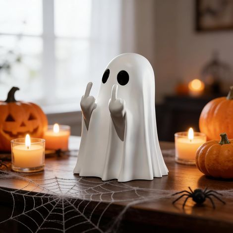 Decoraciones de fantasmas para Halloween: estatuas de fantasmas que son a la vez espeluznantes y adorables, perfectas para decorar una oficina o una fiesta. (1/5)