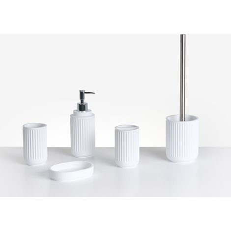 Set di 5 accessori da bagno Set di portasapone Dispenser di sapone Spazzola da toilette Tumbler Portaspazzolino Bianco Huarmey