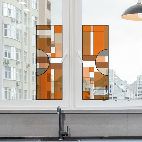 Sticker Vitrail Géométrique 67x47cm - Décoration Marron, Orange et Gris pour Vitre, Forme électrostatique (1/2)