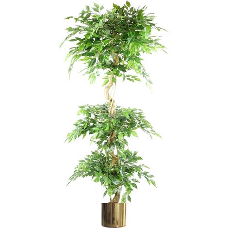 180cm Artificial Twisted Ficus Tree Ball Topiary Gold Planter (1/5)
