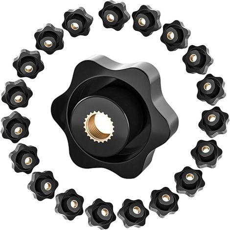 Lot de 20 écrous de poignée en forme d'étoile - Filetage intérieur M8 x 32 mm - Bouton de serrage - En plastique noir - Écrou moleté - Pour appareils mécaniques, industriels et électroniques