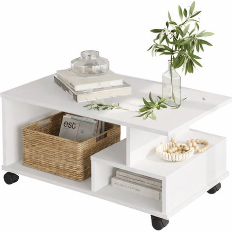 Table Basse Mobile 3 Niches Blanche L 90 H 42.5 P 51 cm (1/5)