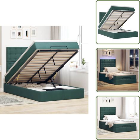 vidaXL Ottoman-Bett mit Matratzen & LEDs Dunkelgrün 120x200 cm Samt (1/5)