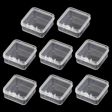 Lot de 8 boîtes de rangement transparentes en plastique pour perles, cartes et autres accessoires de loisirs créatifs.
