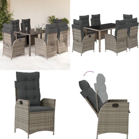 Ensemble à manger de jardin et coussins 7 pcs gris rotin - Chaise de jardin - Table de jardin (1/5)