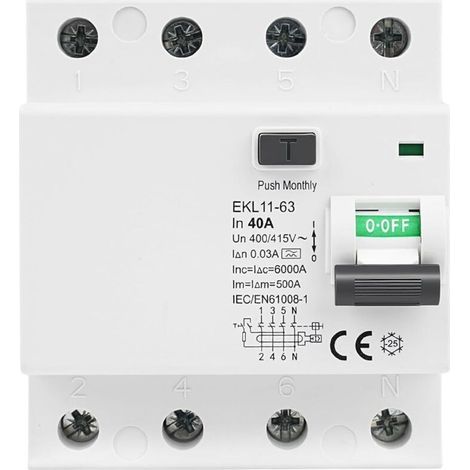 30mA 40A Type A 4P Residual Current Circuit Breaker RCCB AC 400V 4-Pole Electrical Circuit Breakers Residual Current Switch Leakage Protection EKL11-63 (1/5)