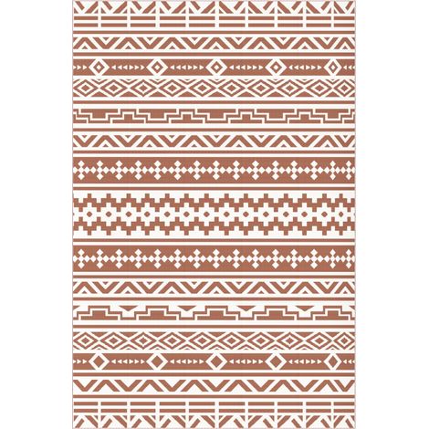 Wendbarer Outdoor-Teppich 1,8 x 2,7 m, geometrisches Wandmuster, rot-weißer PP-Bodenbelag mit Tragetasche