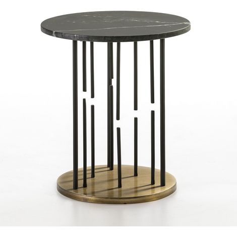 Table d'appoint ronde marbre noir et métal noir et doré Quieras (1/2)
