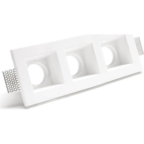 Porta Faretto Gesso Incasso Bianco 3 Luci Soffitto Quadrato Verniciabile GS-5054 (1/5)