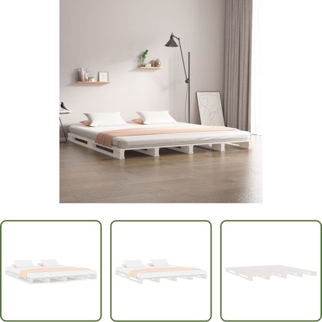 Bois de pin - Lit de palette blanc 180x200 cm bois de pin massif très grand (1/5)