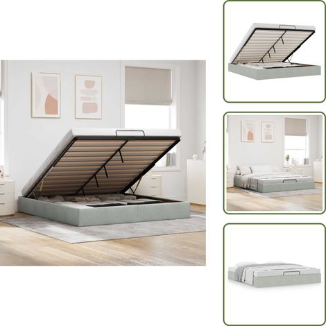 Ottoman-Bett ohne Matratze Hellgrau 200x200 cm Samt - Ottoman-Bett - Ottoman-Betten - Bettrahmen - Bettgestell