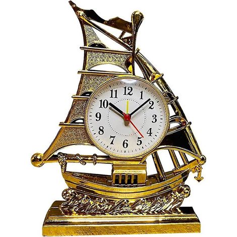Réveil de table en forme de voilier, modèle vintage rétro, ornement nautique, horloge de bureau, figurine de bateau, lit silencieux (1/5)