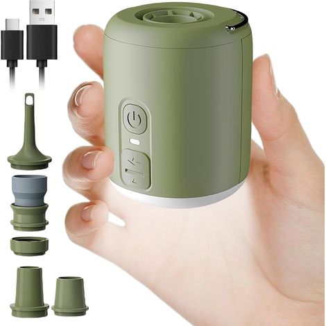 Elektrische Luftpumpe – 1600 mAh wiederaufladbare Luftpumpe für Luftmatratzen, Schwimmbäder und Camping – 280 l/min mit 5 Düsen und LED-Licht – tragbarer Akku