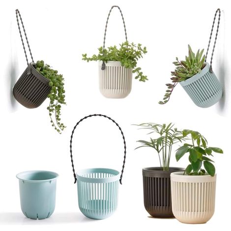 Pot À Plantes - 3.5 Pouces - Design En Deux Pièces Avec Trous De Drainage - Poignée Amovible Flexible - Pour Plantes Miniatures - Intérieur Extérieur Fenêtre Mur - Lot De 6 (1/5)