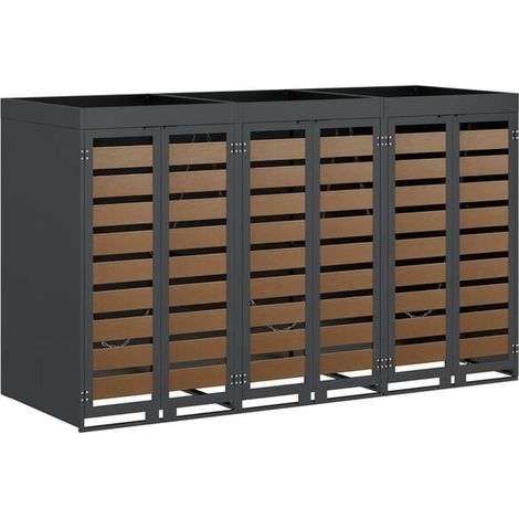 Meuble de rangement à roulettes pour 3 poubelles, couleur anthracite (1/5)