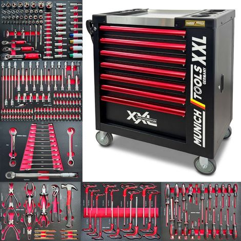 Carro de taller - BARRACUDA TOOLS - Múnich - 7 cajones - 254 herramientas - Rojo