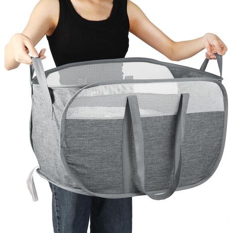 Foldable and tear-resistant laundry basket with two handles, easy to carry for home, laundry room, bedroom, dorm room and travel, grey (1/5)