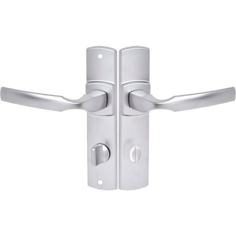 Ensemble de Poignée de Porte sur Plaque - Version à Condamnation pour Porte de WC, Salle de Bain - Entraxe 165 mm - Matériau Zamak Résistant - Finition Chrome Velours (1/5)