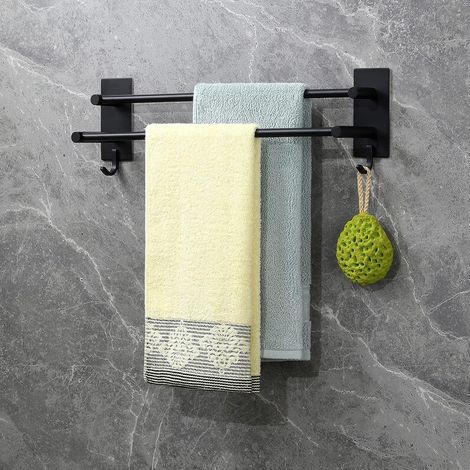 1 - Porte-serviette - Acier Inoxydable - Support Mural Adhésif - Double Bras Anti-rouille Pour Salle De Bain Et Cuisine - Argent - 30x10cm (1/5)