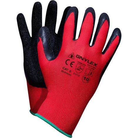 GUANTI POLIESTERE+LATTICE RTELA, GNYLEX ROSSO-NERO 8 - 12 PAIA - REK RTELA8