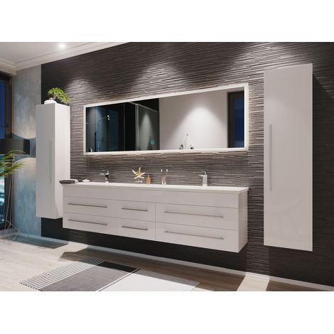 Badmöbelset Colossos200 4-teilig LED Spiegel 2x Hochschrank weiss hochglanz