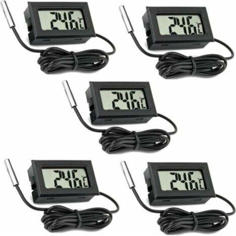 Lot de 5 thermomètres LCD numériques avec sonde externe pour voiture, réfrigérateur, congélateur, aquarium
