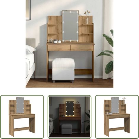 LED-Beleuchtung - Schminktisch mit LED-Leuchten Artisan-Eiche 96x40x142 cm (1/5)