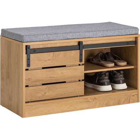 Scarpiera Con Ante Scorrevoli Scarpiera Con Porta Fienile, Portascarpe Con Cuscino Stile Vintage L80xP35xA48cm Naturale FSR120-N SoBuy (1/5)