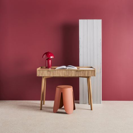 Bureau décor bois de manguier rainuré 2 tiroirs - 110 x 55 x 79.5 cm - Celian