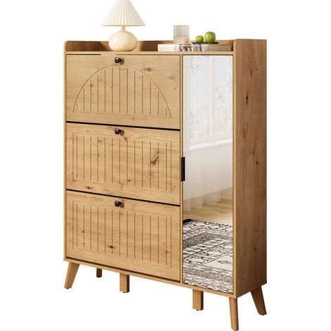 Armoire, 3 compartiments, avec miroir, 110 x 24 x 137,5 cm, pour maison et usage quotidien, organisateur gain de place entrée