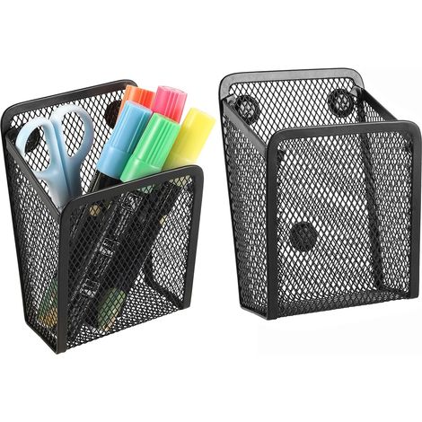 Porte-crayons magnétique, panier à crayons en acier inoxydable à 2 compartiments, organisateur de rangement pour instruments d'écriture en métal, idéal pour tableau blanc, tableau noir, cuisine ou bur (1/5)