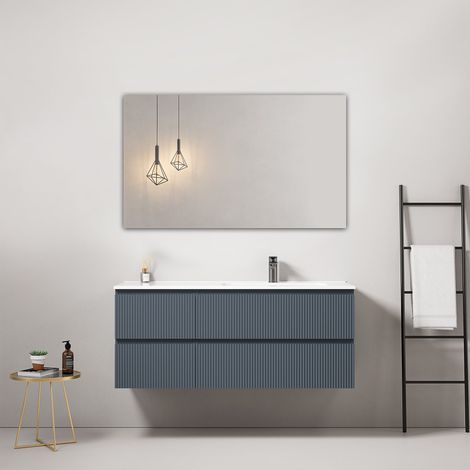 Mobile bagno sospeso cannettato 120 cm Blu Mare Lavabo a Destra in Ceramica Specchio Quadro - Fiji Paint (1/4)