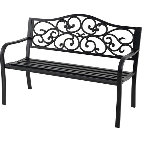 GOPLUS Banc de Jadin pour 2-3 Personnes, Banc en Métal avec Design Floral, Dossier Inclinable à 105°, Accoudoirs Courbés et Assise Large, Charge 300KG, Banquette Exterieur pour Jardin, Cour & Balcon