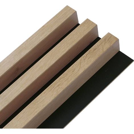 Decoon – Panneau décoratif mural en MDF chêne clair 250 x 18 cm – Panneau 3D collable – Finition haut de gamme sur fond noir