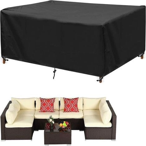 Housse pour salon de jardin, housse imperméable pour tables et chaises de jardin, 350 x 260 x 90 cm, noire (1/4)