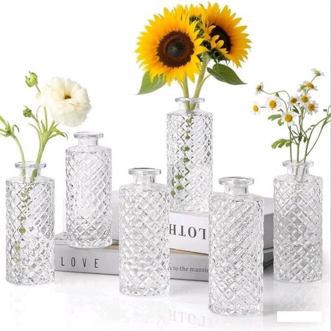 M.J COMFY-LIFE Glass Bud Vases Set of 6, Small Vintage Flower Vases for Centerpieces (5.5 x 13 cm) (1/5)