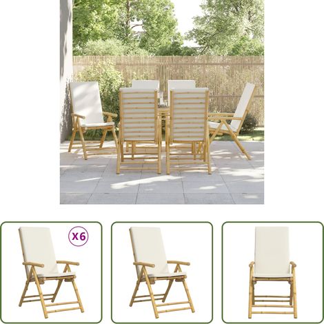 Chaise de jardin en bambou - Chaises inclinables de jardin pliantes lot de 6 coussins bambou (1/5)