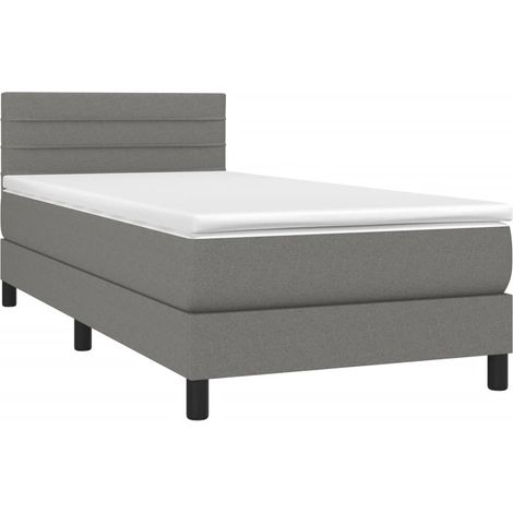 Estructura de cama LED con cabecero con somier colchón 80x200cm tela gris oscuro TDL0209440