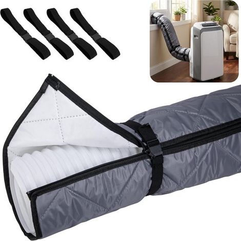 Funda con cremallera para manguera de aire acondicionado，funda aislante acolchada con 4 correas reforzadas con hebilla，15 cm)，Gris (1/5)