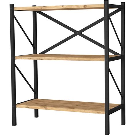Etagère, bibliothèque avec 3 étagères coloris chêne cambrian, noir - longueur 66 x profondeur 34 x hauteur 85 cm (1/2)