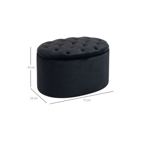 Banc coffre rembourré noir en polyester effet velours et bois d'hévéa, avec rangement et forme ovale, pour entrée, chambre et salon (1/5)