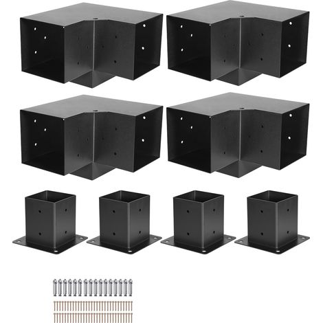 Mophorn Pergola-Halterungssatz, 4 x 4 Zoll (Innenmaß 3,5 x 3,5), 4er-Set langlebige 3-Wege-Eckhalterungen für Holzkonstruktionen, einfache Installation für Pavillons, Terrassenpergolen