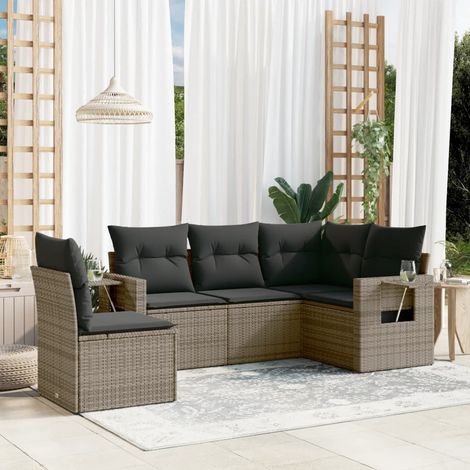 vidaXL 5 Piece Garden Sofa Set with Cushions Grey Poly Rattan (1/5)