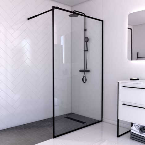 MARWELL City Duschwand - 120 x 200 cm - schwarz  - Begehbare Dusche - Walk-In - Duschabtrennung- schwarze Duschwand