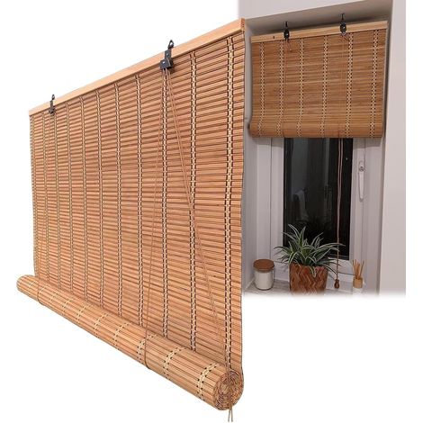 Store Enrouleur Bambou Exterieur 60x180cm 120x250cm, Stores Romains Sur Mesure, Rideaux Occultant Cuisine, Pare-Soleil Pour Terrasse, Anti-Regard En Fenêtre/Porte(140 x 250 cm) Wh 140 cm