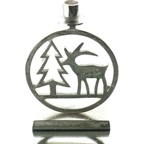Weihnachtsleuchter Tannenbaum mit Hirsch Silberfarben massiv 20 cm - Aluminium (1/2)